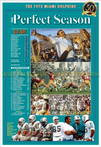 1972 MIAMI DOLPHINS ‘PERFECT SEASON’ 13”x19” COMMEMORATIVE POSTER Cover