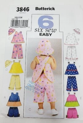 Butterick 3846 Infants top shorts pants Hat 6 styles sew pattern size NB S M - Image 1 of 3