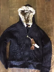 Chaqueta con capucha para mujer forrada de lana suéter de piel invierno negra cálida $125 Precio de venta sugerido por el fabricante - Imagen 1 de 3