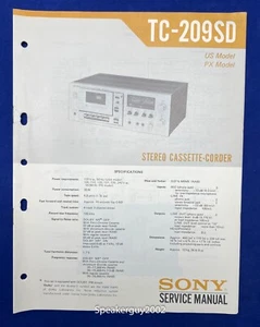 Original Sony TC-209SD Stereo Cassette Service Manual -- #2 - Picture 1 of 1