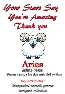 Aries  A5 Personalised THANK YOU Greeting Card Zodiac, Horoscope,Stars PID180 - Picture 1 of 1