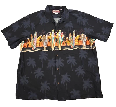 Vintage Hawaiian Shirt Mens 2XL Black Tropical Surfboard Wrap Around Hawaii USA - Image 1 of 4