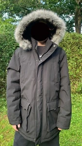 Large new look black hooded fur parka - Picture 1 of 5