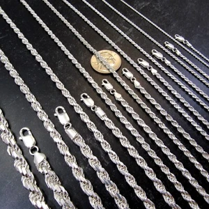 Solid 925 Sterling Silver Diamond Cut Rope Chain Hip Hop Necklace Bracelet Italy - Picture 1 of 69