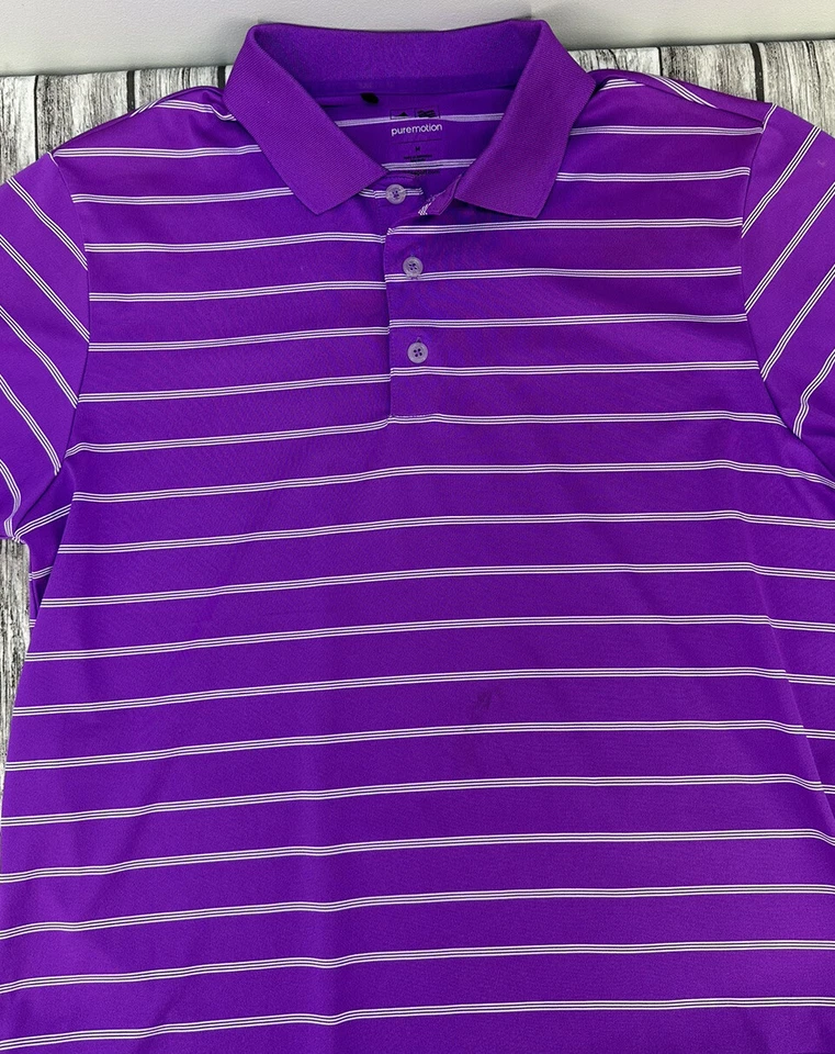 Adidas Golf Hombre Medio Morado Blanco Rayas Puro Movimiento Ligero Polo M Foto 1 de 4