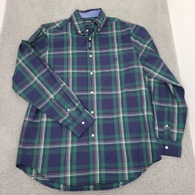 Chaps Mens Shirt Easy Care Large Tall Multicolor Blue Green Plaid Button Front - Image 1 of 4
