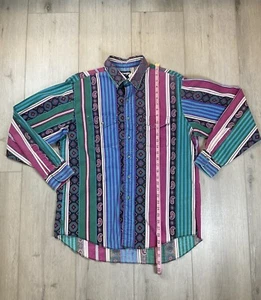 Vintage Wrangler Brushpopper Western Shirt LARGE Long tail Striped Paisley EUC - Picture 1 of 24