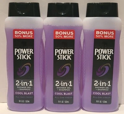 3X Power Stick 2 In 1 Shower Gel + Shampoo Cool Blast All Day Fresh 18OZ - Image 1 of 4