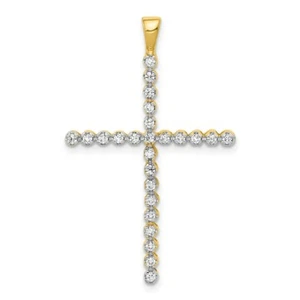 14K Yellow Gold and Rhodium 1/4ctw Diamond Cross Pendant - Picture 1 of 4