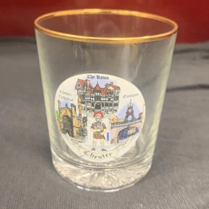 Chester Souvenir Whiskey Gold Rim Glass - Picture 1 of 6