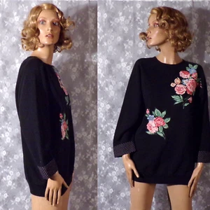 Vintage 90s Sweatshirt 1990s Floral Dark Romance New Wave Hipster Size Large - Picture 1 of 11