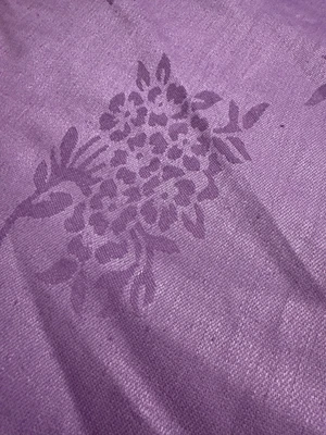 100% Flax Linen Fabric Jacquard Floral Pattern Purple / Lilac Medium Weight - Image 1 of 4