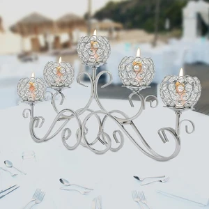 5-arm Crystal Candle Holder Wedding Decor For Flame-less & Safe Electric Candles - Foto 1 di 14