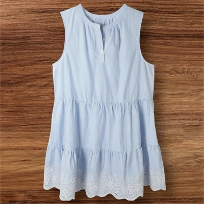 Vestido Calypso St Barth Azul Rayas Algodón En Niveles Cambio Ojales Dobladillo Resort XL NUEVO CON ETIQUETAS Foto 1 de 4