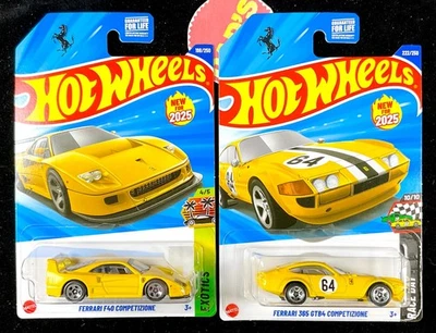 Ferrari F40 y 365 GTB4 Competizione Amarillo, 2025 Hot Wheels 1ª Edición, Lote 2 Foto 1 de 4