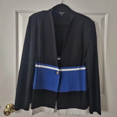 Blazer Misook Frente Abierto Negro Borde en Bloques de Color Talla GRANDE Carrera Un Botón Foto 1 de 4