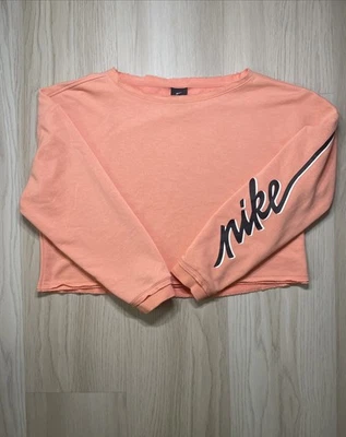 Nike Women’s Cropped Training Crew Sweatshirt M Peach Orange Oversized Fleece - Image 1 of 4