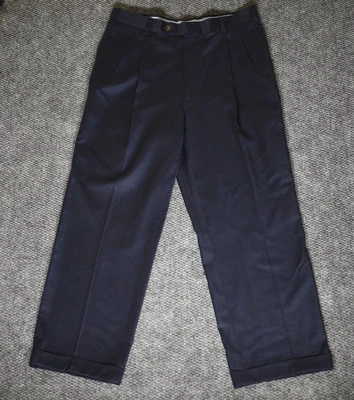 Berle Loro Piana 裤子男式 34 码超 120 年代蓝色羊毛打褶袖口裤 — 第 1/4 张图片