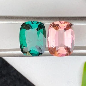 Coppia di pietre preziose tormalina rovesciate rosa e verde naturale 3,9 carati dall'Afghanistan - Foto 1 di 9