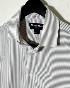 Mizzen+Main Leeward Small Trim Fit Green Striped Performance Dress Shirt RECENT - Picture 1 of 5