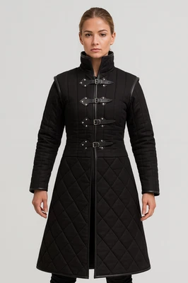 Abrigo Gambesón Medieval Acolchado Negro | Chaqueta Armadura Larga Acolchada para Juegos con disfraces LARP Foto 1 de 4