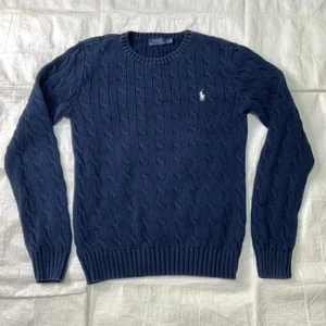 Polo Ralph Lauren Mujer Suéter Tejido con Cable Cuello Redondo Azul Talla Mediana - Imagen 1 de 7