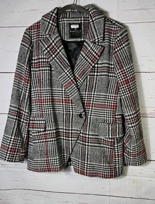 Blazer Bagatelle Collection Cuadros Un Botón Talla M Negro, Gris, Rojo Pata de Gallo Foto 1 de 4