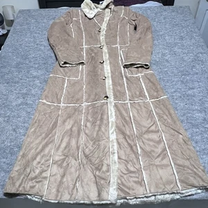 Big Chill Women's SMALL Long Tan/Camel Faux Suede Coat Fur Lined Vegan - Picture 1 of 9