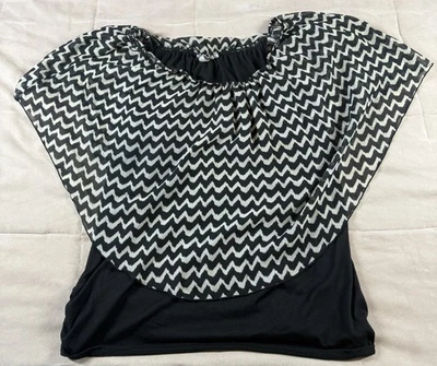 Claudia Richard 女式 Pancho 风格分层上衣职业黑色几何尺寸 3X — 第 1/4 张图片