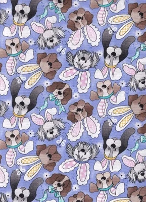 Tela Tradición - Pascua - Perros en orejas de conejo púrpura acolchado y tela artesanal Foto 1 de 2