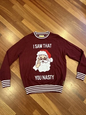 Tipsy Elves I SAW THAT YOU NASTY Feo Navidad Suéter Papá Noel Para Hombres Talla XL, Granate Foto 1 de 4