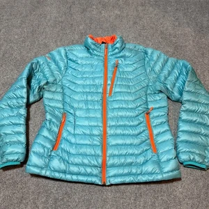 Marmot Jacket Womens Large Blue Mock Neck Full Zip Pockets Puffer Down Outdoor - Picture 1 of 14