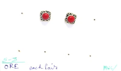 Серьги-гвоздики серебро 925 пробы коралл драгоценный камень женский подарок ручной работы G322 - Изображение 1 из 4