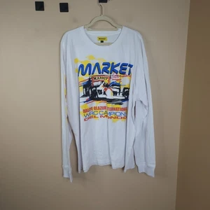 Market Racing Stripe Long Sleeve T-shirt in White Size 2X - Picture 1 of 8