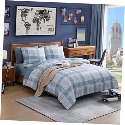 Juego de edredón Twin XL juego de cama a cuadros 5 dobles XL tamaño 5 piezas azul claro Foto 1 de 4