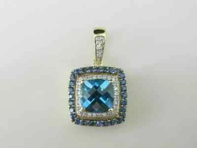 Colgante para mujer 2 quilates con topacio azul Londres creado en laboratorio chapado en oro amarillo de 14 k Foto 1 de 4
