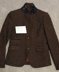 JCrew Schoolboy Tweed Houndstooth Plaid Jewel Rhinestone Collar Blazer Jacket 0 - Picture 1 of 11