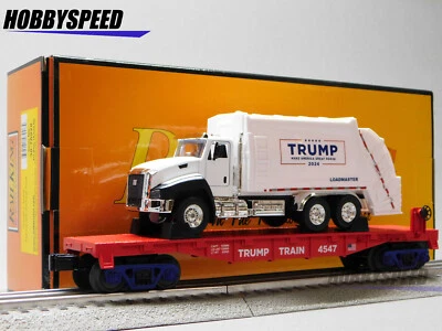 MTH RAILKING DONALD TRUMP SOUNDS FLAT CAR/GARBAGE TRUCK O GAUGE 30-76928 NEW - Image 1 of 4