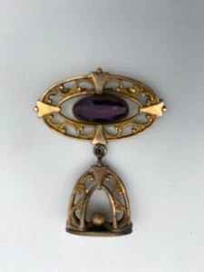 Watch Fob Gold Filled Atq Victorian Purple Pocket Charm Chantelaine Monogram VTG - Picture 1 of 11