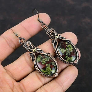 Dragon Bloodstone Copper Sister Gift Wire Wrapped Drop/Dangle Earrings 2.99" - Picture 1 of 6