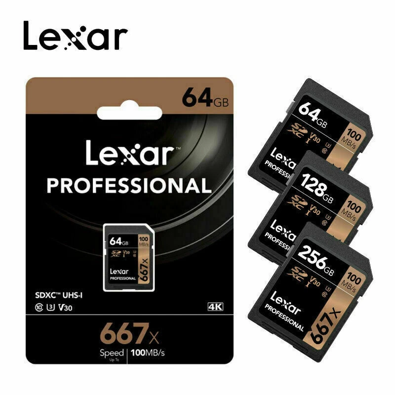 Lexar  667x SDXC Card 64GB 128GB 256GB SD Memory Class 10 U3 V30 100MB/s UHS-I - Image 1 of 3