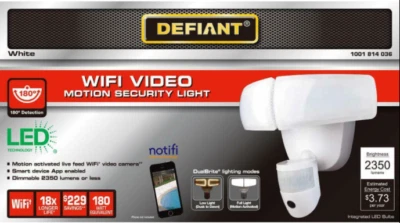 Defiant 180° White LED Wi-Fi Video Motion Security Light White DFI-5892-WH - Image 1 of 4