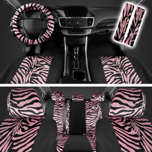 Zebra Animal Print Full Seat Cover Set Fits Car Truck Van SUV- 12 PC Pink/Black