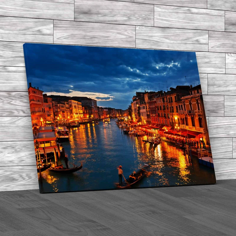 Grand Canal Venice At Night Canvas Print Large Picture Wall Art - Image 1 of 1