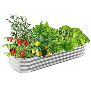 5x2x1FT Outdoor Galvanized Raised Garden Bed Kit Planter Oval Large Box Outdoor - Picture 1 of 12