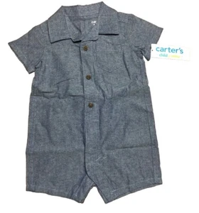 Carter's Child of Mine Baby Boy Blue Cotton Chambray Romper One Piece 3-6m - Picture 1 of 6
