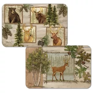 CounterArt Forest Trails Bear Deer Moose Elk Reversible Plastic Placemats Set 4 - Picture 1 of 6