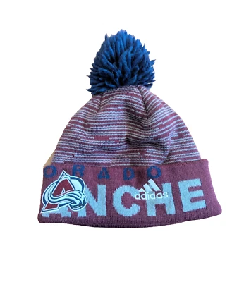 NHL COLORADO ЛАВИНА Adidas хоккей SPORT ВЯЗАНЫЙ Beanie POM молодежи мальчиков один размер - Изображение 1 из 4