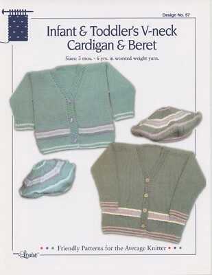 Design by Louise Knitting Pattern #57 Infant & Toddler's V-neck Cardigan & Beret - Image 1 of 2