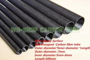 Plain gloss 3K Carbon Fiber Tube OD 7mm ID 5mm 6mm Roll Wrapped X 500MM - Bild 1 von 3